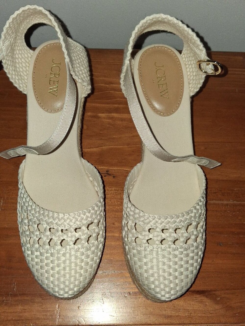 J.Crew Crochet Espadrille Wedges Bleached Sand Size 8